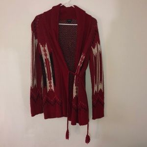 Red cardigan sweater